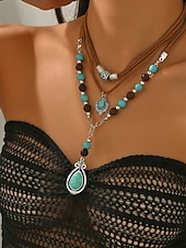 cheap Women's Necklace-Women's Bohemian Alloy and Turquoise Necklace Set, Layered Statement Jewelry for Beach Vacation, Resort Wear, Casual Summer Outfits and Everyday Boho Styling