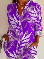 preiswerte Blumenblusen-Damen Hemd Bluse Patchwork Knöpfe Druck Blumen Grafik Vintage Stilvoll Lässig Langarm Hemdkragen Lange Oberteile Lässig Täglich Blau Rote Purpur Grün Sommer Frühling Herbst Winter