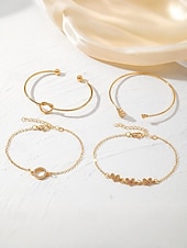 economico Bracciale da donna-Set di 4 bracciali da donna in lega, stile bohémien, impilabili, perfetti per le vacanze al mare, l'uso quotidiano e gli outfit estivi.