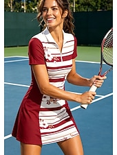 ieftine Rochie de femei-Pentru femei Floral Dungi Rochie sport Rochie polo de tenis Manșon scurt Quarter Zip UPF50+ Elastic Κατά του ιδρώτα Respirabil Volei Tenis Golf Răsfrânt Guler cu fermoar Rochii Rosu Albastru Mov