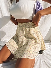 tanie Spódnice wakacyjne-Damskie Spódnica wakacyjna Moda Codzienny Mini Wysoka talia Spódnice Kwiatowy Nadruk Średnio elastyczny Codzienny Ulica Niebieski Czarny Żółty Czerwony Lato