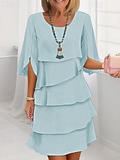  Dames Mini-jurk Chiffon jurk Bruiloft gast jurk Laagjesjurk Modieus Modern Buiten Feestdagen Uitgaan Normale pasvorm Effen Halve mouw Strakke ronde hals blauw Zwart Blozend Roze Lente Herfst