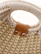 economico Borsette e borse tote-Borsa tote rotonda da donna in paglia, disponibile in diversi colori, ideale per vacanze al mare, viaggi in resort, outfit estivi casual e per un look boho di tutti i giorni.