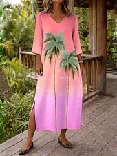 economico Abiti Boho-Per donna Abito maxi Abito Boho Abito a Tubino Vestito Estivo Abito in lino Bohemien Vacanza Etnico Spiaggia Ferie Data Vestibilità comoda Grafico Astratto Tropicale Manica 3/4 Scollo a V Blu Giallo