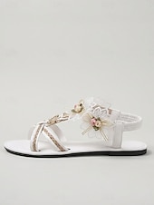 abordables Sandalias Planas-Sandalias de playa blancas románticas para mujer: cómodas chanclas planas con detalle de flor en 3D para vacaciones de verano, bodas en la playa y ropa de resort tropical.