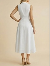 cheap Plain Dress-Women's Midi Dress Chiffon Dress Cocktail Dress Elegant Fashion Modern Party Weekend Regular Fit Plain Sleeveless V Neck White Summer Spring