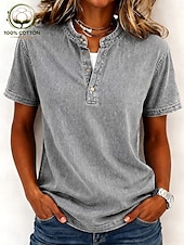  Per donna Maglia Henley Vintage Moda Elegante Manica Corta Top Regolari Casuale Spiaggia Blu Nero Viola Arancione Cachi Primavera
