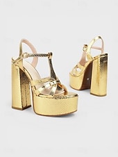 cheap 1970s Disco &amp; Hippie-Women's 1970s Disco Silver Platform Heels - Sparkling Glitter Chunky High Heel Sandals with T-Strap Design for Studio 54 Parties, Nightclub Events &amp; Glam Retro Outfits