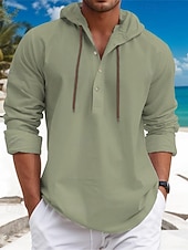 economico Vacanza-Per uomo Camicia camicia di lino Camicia in calicò Camicia estiva Abbigliamento mare Liscio Da mare Curise Bianco Blu Marrone Verde Manica lunga Con cappuccio Primavera estate Abbigliamento