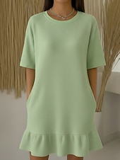  Жен. Платье до колена Платья с баской Мода Классика Повседневные на открытом воздухе Свободное облегание Полотняное плетение Рукав до локтя Вырез под горло