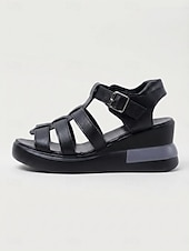 preiswerte Gladiator-Sandalen-Schwarze Gladiator-Plateausandalen für Damen – verstellbarer Riemen im römischen Stil, leichte Keilsohle, bequemer Sommerschuh zum Spazierengehen und Reisen &amp;Alltagskleidung