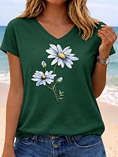 cheap Floral tee-Women's T Shirt Print Graphic Letter Soccer Team Stylish Classic Casual Short Sleeve V Neck Regular Tops Casual Daily Blue Green with beige White Orange Summer Spring