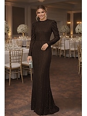 economico Abiti da sera a tubino-Tubino Colonna Lunghezza al pavimento Abito da invitata a nozze Abito Formale Abito da sera Abiti da Ballo Elegante Manica Lunga Girocollo Balli di fine anno Formale Con Paillettes con Glitter