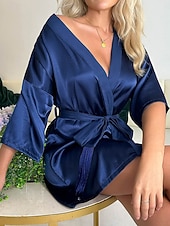 Χαμηλού Κόστους Γυναικείες ρόμπες-Γυναικεία Σαλόνια Ρόμπα Μοντέρνα Καθημερινό Μονόχρωμες Σατέν Μεταξωτές Πιτζάμες Πιτζάμες Κουρελού Φορέματα Σορτσάκια Σπίτι Διακοπές Κοντομάνικο Λαιμόκοψη V