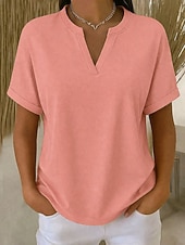 abordables T-shirt uni-Femmes T-shirt Uni Mode Élégant Classique Manche Courte Col en V Hauts Réguliers Quotidien Sortir Week-end Bleu Noir Blanche Rose Claire Rouge Été Printemps