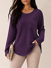 Χαμηλού Κόστους Απλή μπλούζα-Γυναικεία Μπλούζα με υφή Βάφλα μπλουζάκι Μοντέρνα Μακρυμάνικο Στρογγυλή Ψηλή Λαιμόκοψη Στρογγυλή Λαιμόκοψη Μακριές μπλούζες Causal Κίτρινο Βυσσινί Πορτοκαλί Πράσινο του τριφυλλιού Φθινόπωρο