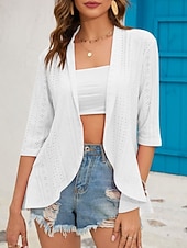 זול ז'קטים מזדמנים-בגדי ריקוד נשים ז'קט קז'ואל נוח נושם לגזור יום יומי אחיד חופשה רחוב לבוש יומיומי ליציאה חזית פתוחה רגיל ללא צווארון רגיל שרוול 4\3 הלבשה עליונה שחור לבן ורוד מסמיק אביב סתיו