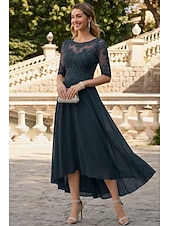 preiswerte Knöchellänge-A-Linie Bodenlang Partykleid Cocktailkleid Kleid für Hochzeitsgäste Brautmutterkleid Halbarm Rundhalsausschnitt Elegant Formell Hochzeitsgast Formeller Abend Chiffon mit Einfarbig
