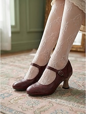 baratos Retrô dos anos 1950-Sapatos Mary Jane femininos vintage verde-escuros dos anos 1950 - elegantes sapatos brogue com fivela para festas retrô e uso no escritório. &amp;estilo clássico
