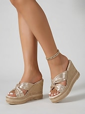 cheap Espadrille Sandals-Women's Metallic Gold Wedge Sandals - Elegant Twisted Knot Espadrille Platforms for Island Vacations, Beach Weddings &amp; Glamorous Summer Getaways