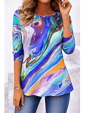 tanie koszulka sztuka i design-Damskie Podkoszulek Nadruk Graficzny Marmurowy nadruk Elegancki Klasyczny Nowoczesny Długi rękaw Półgolf Zwykłe topy Codzienny Weekend Ubrania wakacyjne Niebieski Fioletowy Pomarańczowy Lato Wiosna