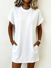 voordelige Witte jurk-Dames Mini-jurk T shirt jurk Basic Klassiek Dagelijks Weekend Ruim Passend Effen Korte mouw Strakke ronde hals Zwart Wit Blozend Roze Leger Groen Zomer Lente