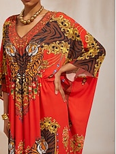 お買い得  プリントカジュアルドレス-スカーレットティグレス フラウィーシフォン シャーリングカフタン