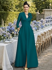 economico Lunghezza del pavimento-Linea ad A Sirena Tromba Tubino Colonna Lunghezza al pavimento Abito da invitata a nozze Abito Formale Abito da sera Abito da cerimonia per signora Manica 3/4 Mezza Manica Scollo a V Collo gioiello