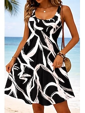 levne Umění a design šaty-Dámské Šaty ke kolenům Áčkové šaty prázdniny Na běžné nošení Plážový styl Plážové Dovolená Volný Grafika Leopard Bez rukávů Do U Vodní modrá Černá Hnědá Léto Jaro