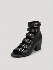 cheap Women-Women's Black Gladiator Heeled Boots - Sophisticated Multi-Strap Cut-Out Sandals with Block Heel &amp; Adjustable Buckles for Outdoor Music Festival &amp; Daily Commute