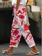 preiswerte Grafikhosen-Damen Freizeithose Hosen Hose Gerade Urlaub Mode Streetwear Volle Länge Mittlere Taille Blumen Grafik Tasche Elastischer Bund Druck Bequem Komfort Atmungsaktivität Unelastisch Täglich Outdoor