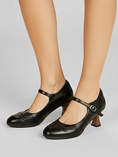baratos Retrô dos anos 1950-Sapatos Mary Jane femininos vintage verde-escuros dos anos 1950 - elegantes sapatos brogue com fivela para festas retrô e uso no escritório. &amp;estilo clássico