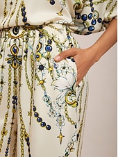 abordables Pantalones-joyas vintage, satén sedoso, pantalones de pierna ancha con cintura elástica,