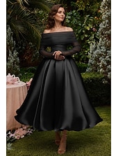 preiswerte Cocktailkleider-Ballkleid A-Linie Knöchellänge Cocktailkleider Partykleider Elegant Vintage Langarm Schulterfrei Hochzeit Formell Abnehmbar Satin mit Schal