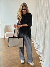 Χαμηλού Κόστους Απλή μπλούζα-Γυναικεία Κομψή Χιτώνας Μπλουζάκι Ασύμμετρο στρίφωμα Σκέτο Κομψό Βοημία Κοντομάνικο Στρογγυλή Ψηλή Λαιμόκοψη Μακριές μπλούζες Causal Μαύρο Λευκό Καλοκαίρι Άνοιξη