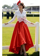 tanie Suknie wieczorowe w kształcie A-Krój A Asymetryczna Sukienka Derby Suknia wieczorowa Suknia balowa  Suknia formalna Elegancja Długi rękaw W serek Kentucky Derby Pasek / szarfa z Kokardki