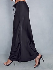 economico Gonne Formali-Per donna Gonne in raso Elegante Moda Maxi Vita Alta Gonne Semplice Coulisse Micro-elastico Feste Data Nero Blu marino Marrone chiaro Marrone Estate