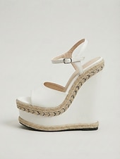cheap Wedge Sandals-Women's White Platform Wedge Sandals, Open Toe Ankle Strap Party Heels for Summer Events, Night Out &amp; Vacation