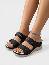 cheap Comfort Sandals-Women's Green Wedge Sandals – Adjustable Strap Comfort Sandals with Arch Support, Lightweight Cushioned Walking Shoes for Travel, Daily Wear, Outdoor Walking &amp; Garden Leisure