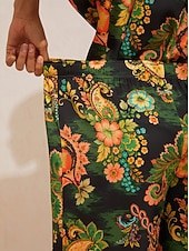 preiswerte Damenhosen-Seidensatinhose mit Paisley-Muster und weitem Bein