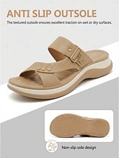 economico Sandali Comodi-Sandali da donna color cammello con supporto plantare – ciabatte leggere e comode con rivetti &amp;sandali imbottiti con design a fibbia e tomaia testurizzata per camminare e viaggiare &amp;abbigliamento