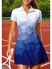 tanie Sukienka damska-Damskie Gradient Sukienka sportowa Sukienka polo do tenisa Krótki rękaw Quarter Zip UPF50+ Elastyczny Odvádí pot Oddychający Siatkówka Bransoletka tenisowa Golf Wieczorne Sukienka Niebieski Odzie