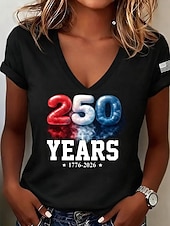  Ημέρα Αμερικανικής Ανεξαρτησίας Γυναικεία Μπλουζάκι Στάμπα Γραφική Αμερικάνικη σημαία Βίντατζ Στυλάτο Κλασσικό Κοντομάνικο Λαιμόκοψη V Κανονικά μπλουζάκια Καθημερινά