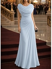 economico Abiti da Sera a Linea A-Linea ad A Tubino Colonna Lunghezza al pavimento Abito da Sera Elegante Floreale Senza Maniche Scollo a Cascata Matrimonio Formale Tasca Tessuto Elasticizzato Tessuto Lurex con Arricciato
