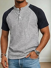  Férfi Henley ing 100% Cotton Acid Wash ing Rövid ujjú Henley Tavaszi nyár Nyár Tavasz Színes Kollázs Retró Alkalmi Henley Kollázs Régies stílus Színes Hétköznapi Medence Rózsaszín Szürke Férfi fels