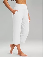cheap Straight-Leg Pants-Women's Wide Leg Chinos Vacation Classic Style Basic Capris High Waist Plain Pocket Comfy Comfort Soft Stretchy Casual Gym Yoga Apricot Black White Army Green Spring Regular Fit