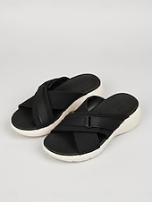 cheap Comfort Sandals-Women's Adjustable Comfort Slide Sandals, Cushioned Platform Sandals with Hook-and-Loop Cross Straps for Daily Walking &amp; Travel