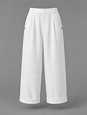 Недорогие Роскошные брюки-Жен. Брюки из хлопка и льна Чино Летние штаны Отпуск Уличный стиль Классический Полная длина Нормальная Полотняное плетение Карман удобный Легкость Дышащий Неэластичная