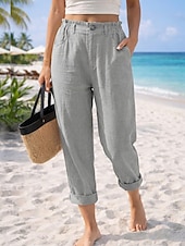 ieftine Pantalonii-Pentru femei Pantaloni cu aspect de in Pantaloni casual Vacanță De Bază Lungime până la glezne Talie Înaltă Comfortabil Inelastic Vacanță Oficial Stradă Albastru piscină Gri Închis Caisă Negru Var