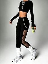 tanie Legginsy i legginsy do jogi-Damskie Spodnie Pilates Spodnie do jogi Leginsy fitness Boczne kieszenie Siateczka Ruched Butt Lifting Trening w siłowni Bieganie Zdatność Getry Jednokolorowe Serce Czarny Biały Głęboka czerń Sport
